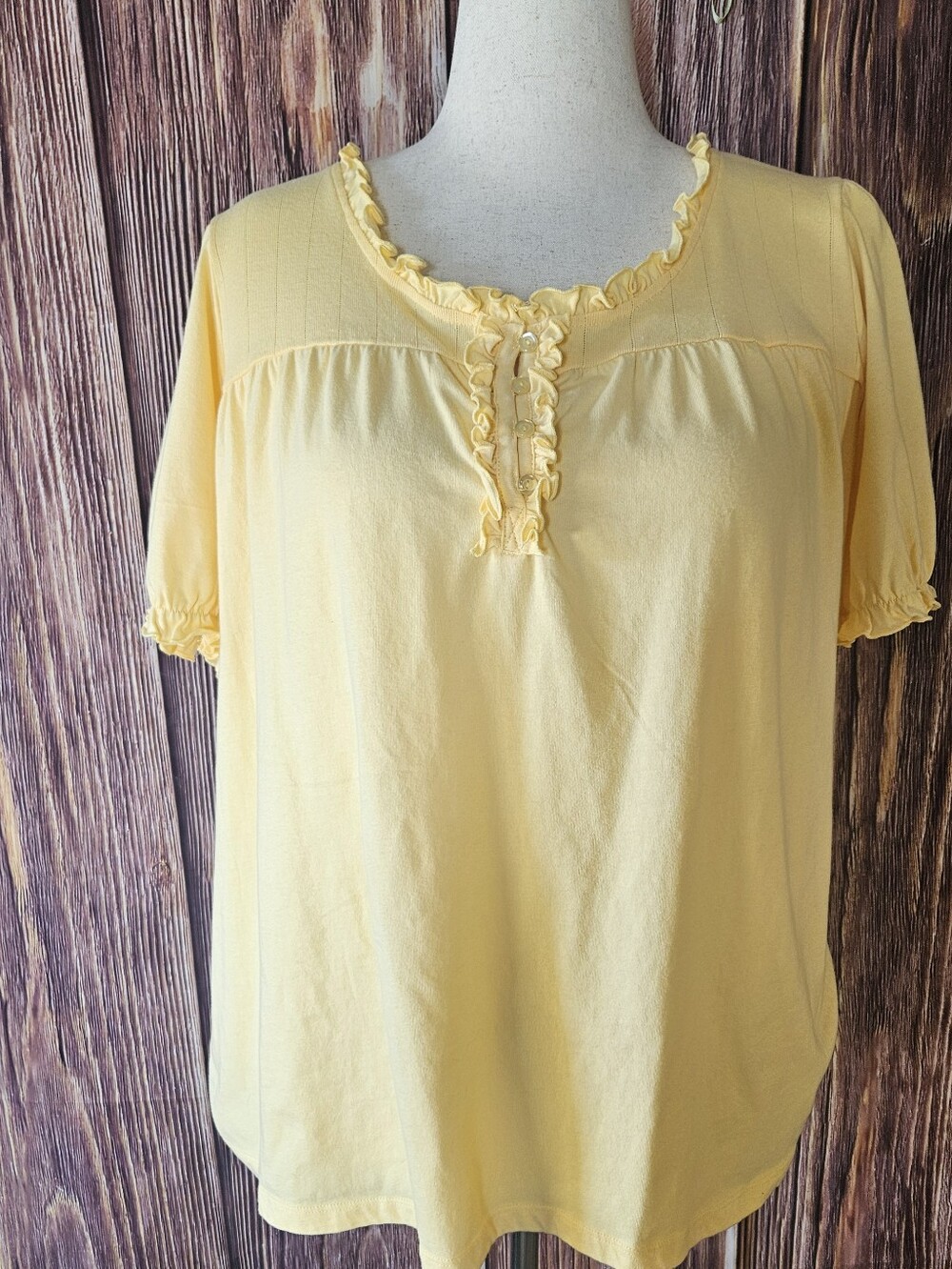Roaman' Soft Knit Ruffle Trim Henley Tee Plus Size 18/20
